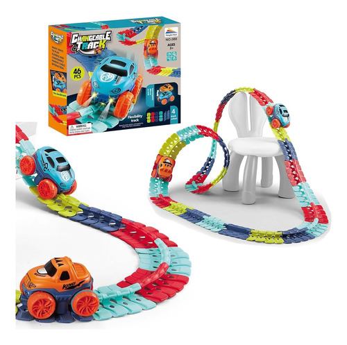 Pista De Autos Zero Gravity Flexible 92 Piezas Con Luces Multi Color
