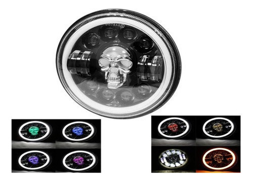 Faro 12 Led 7 PuLG Ojo Ángel Calavera Rgb Moto Jeep Vocho