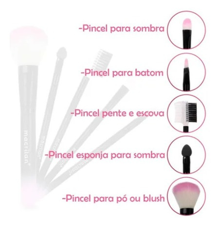 Imagem 3 de 4 de Kit 5 Pincéis Maquiagem Lukasi Fácil De Usar Durabilidade