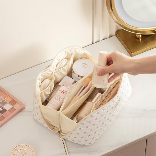 Bolsa De Maquillaje 3 Piezas Algodón Flores Viaje