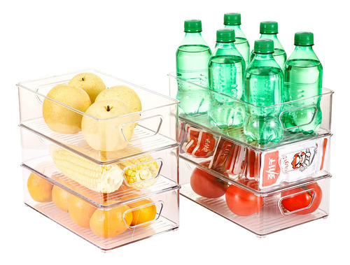 Stackable Refrigerator Organizer Bins, 6 Pack Clear Kit...