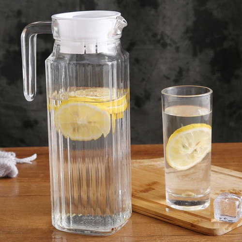 Jarra De Vidro Com Tampa Plástico Suco Água 1 Litro