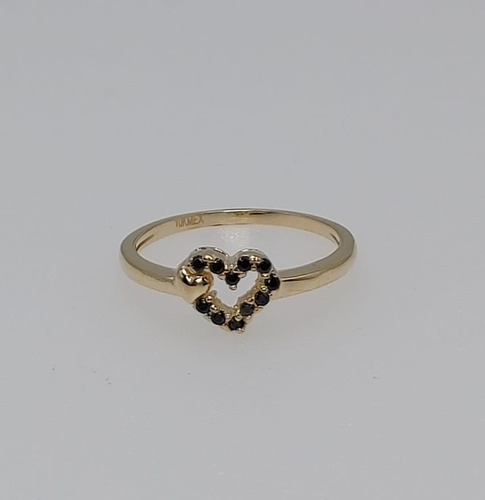 Anillo Oro Amarillo 10 Kilates Diseño De Corazón Negro