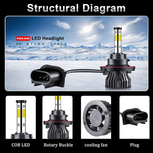 Kit De Faros Led H13 De 4 Lados, 6000 K, Blanco, Luces Bajas