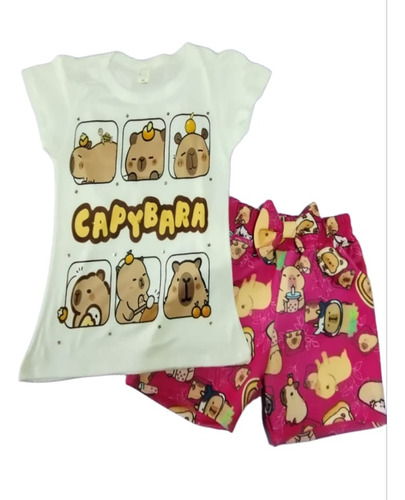 Conjunto Playera Y Short De Capibara Vacaciones Rosa Chicle M