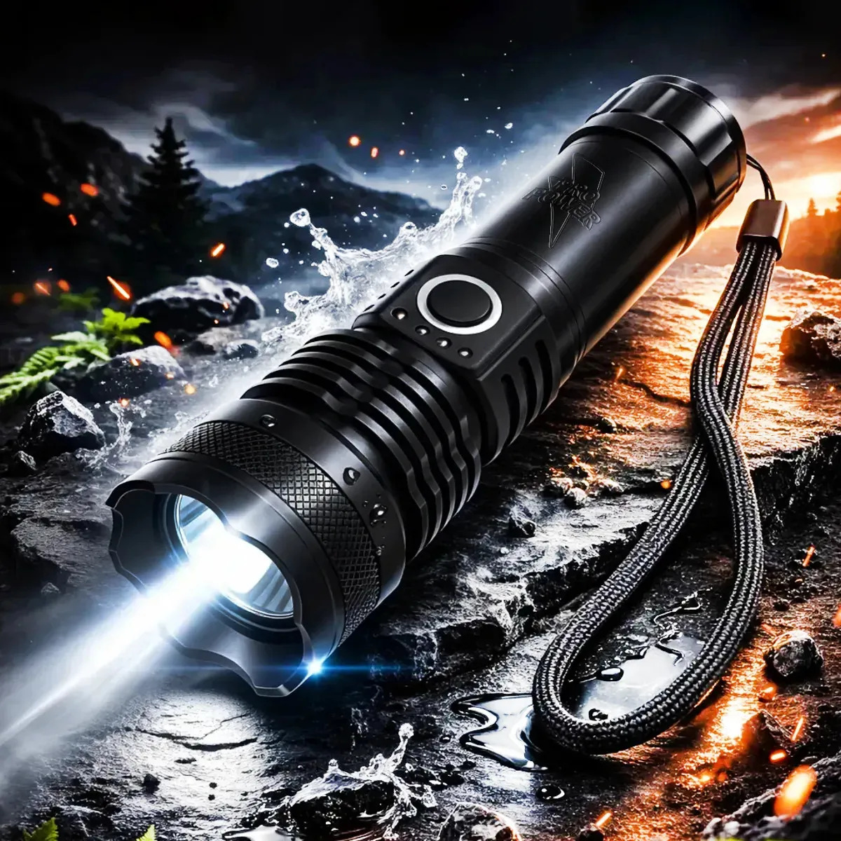 Lanterna Tática T9 Mais Forte Do Mundo LED CREE Recarregável USB Zoom Ajustável 5 Modos IPX4 Alumínio Luz Branca Camping Pesca Emergência Alcance Longo Foco Regulável Pro Power