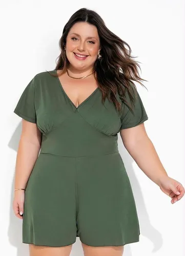 Macaquinho Verde Com Franzidos Plus Size Parcelamento sem juros