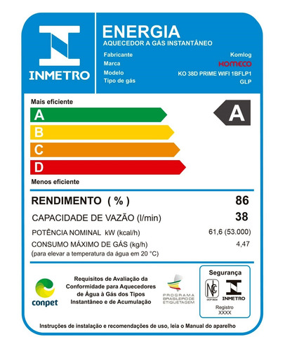 Aquecedor A Gás Komeco Ko 38 D Prime Wifi 38 Litros Glp