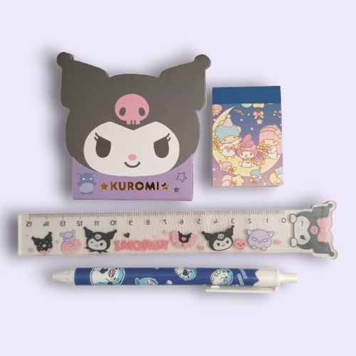 Kit Escolar Sanrio (lapiz Infinito, Regla, Post-it, Stikers)