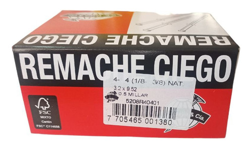 Remache 4-4 Ciego 1/8 X 3/8 (3.2x9.52mm) Precio 500 Und