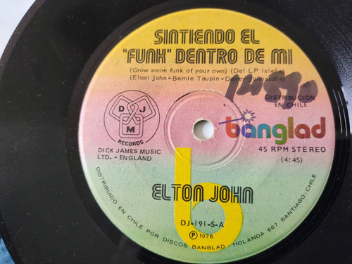 Vinilo Single De Elton John Billy Bones ( D-97