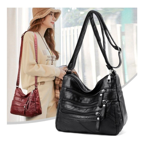 Imagem 3 de 6 de Bolsa Crossbody Feminina Preta Com Forro E Zippers