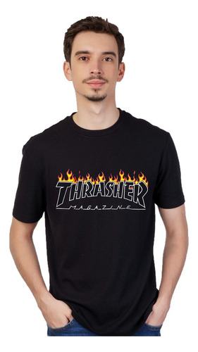 Thrasher Fuego - Remera Negra - Unisex Manga Corta - Revista