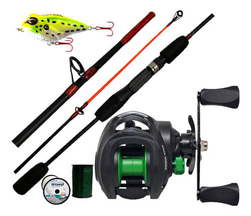 Pesca Reel Huevito Rotativ + 1.80m + Nylon Color Negro/gris Lado De La Manija Derecho
