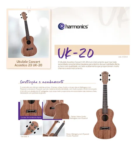 Ukulele Concert Ac stico Harmonics Uk 20