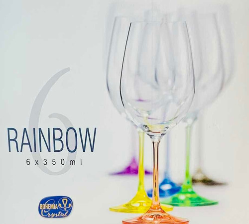 Imagen 2 de 7 de Copa Vino Cristal Bohemia Pie De Colores Setx6 Rainbow 350ml