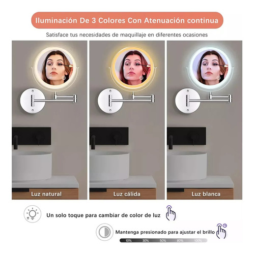 Espejo Iluminado De Pared Recargable De Doble Zoom X7