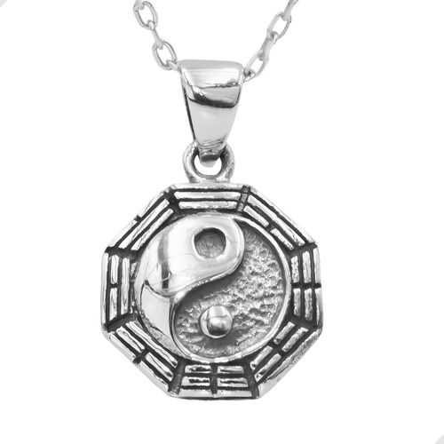 Collar Yin Yang Luz Y Oscuridad Plata Fina + Cadena | M198