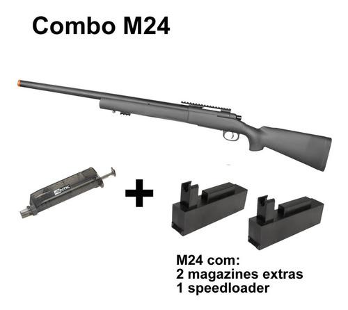 Imagem 1 de 6 de Rifle Airsoft Rossi Sniper M24 Storm C/ 2 Mags Extras Kpp