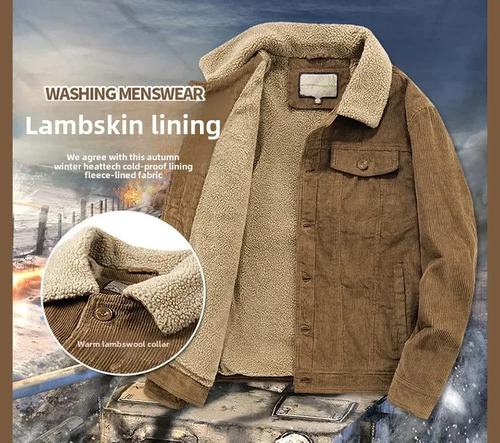 Jaqueta Masculina De Inverno De Algodão Com Forro De Lã E La