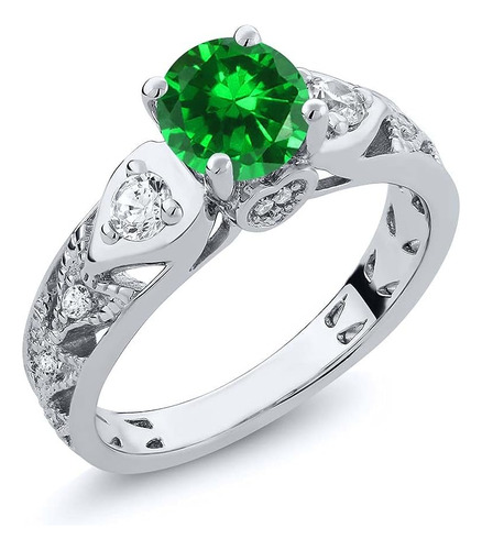 Gem Stone Anillo Plata 925 Con Esmeralda Simulada Verde Para