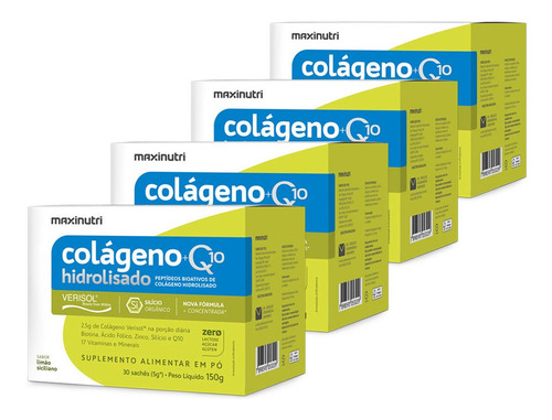 Kit 4 Colágeno Verisol Sachê Limão Siciliano + Q10 Maxinutri