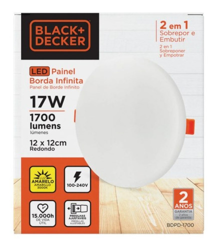 Panel Led 2 En 1 Redondo Embutir Black+decker 17w 12x12cm 