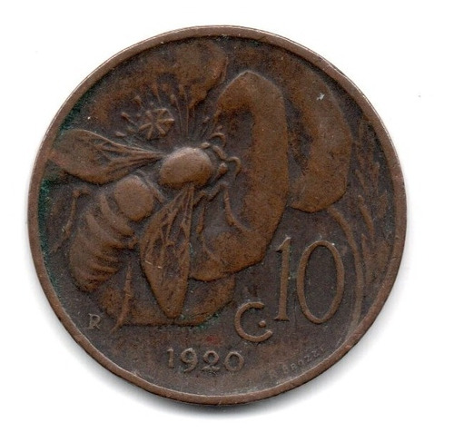 Moneda Italia Reino 10 Centesimi 1920 Vittorio Em. Iii Km#60