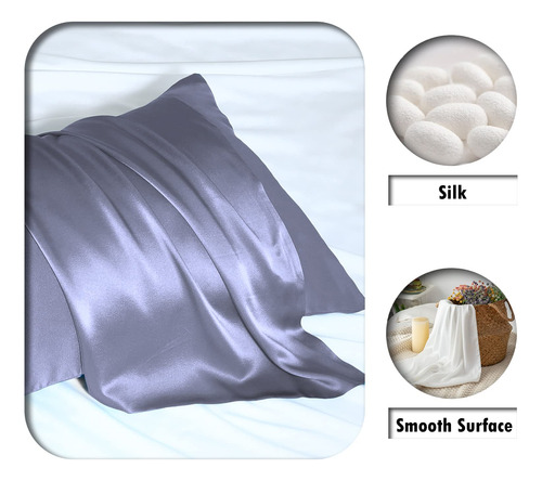 Funda De Almohada Seda Tamaño Estandar Color Azul Grisaceo