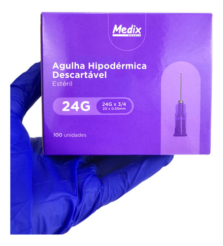 Agulha Calibre 20x0,55mm Roxa 24g Estéril  -  Medix Cx 100un