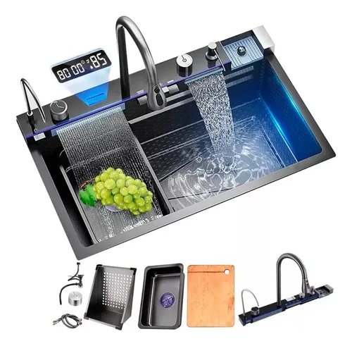 Cuba Smart Pia Gourmet Inteligente Cozinha Torneira Inox Cor Preto Preto