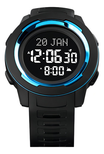 Reloj Hombre Skmei 1729 Digital Alarma Qibla Direccion Color de la malla Negro/Azul Color del bisel Negro Color del fondo Negro