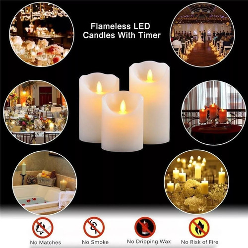 Velas Led Sin Llama Que Funcionan Con Pilas, 3 Piezas
