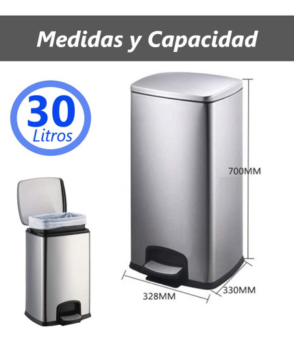 Papelera Metálica 30lts Basurero Acero Inoxidable Reciclaje