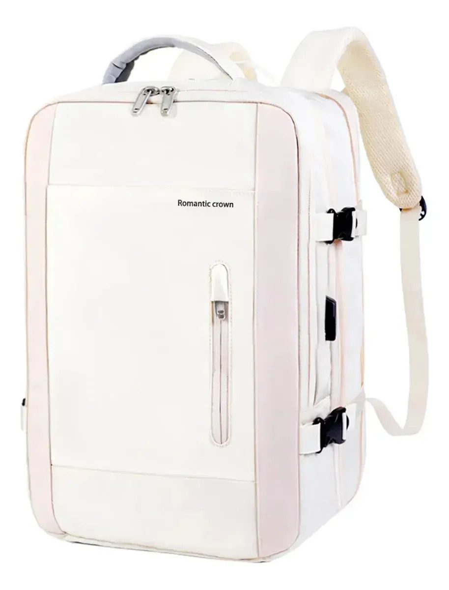 Mochila Viagem Executiva Grande Notebook Masculina Feminina Cor Bege Desenho do tecido Oxford/Poliéster