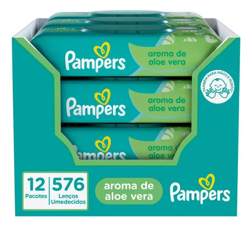 Lenços Umedecidos Pampers, Aroma de Aloe Vera 12 pacotes em total...