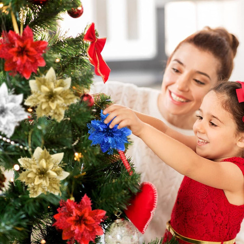 12pcs Flores Navidad Con Purpurina Flor Del Árbol Navidad C