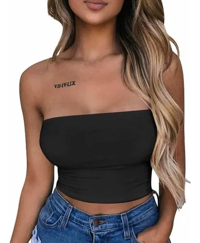 Crop Top Strapless Algodón Elas Mujer Top Corto Bandeau Dama