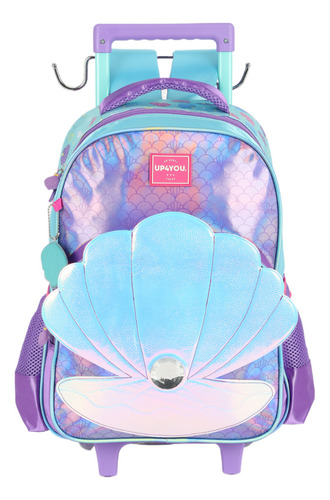 Mochila Escolar C/ Rodinhas Alça Costal Fundo Do Mar Luxcel Cor Violeta
