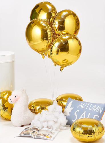 10 Balão Dourado Metalizado Redondo 45cm Gás Hélio Festa Ar Redondo 18