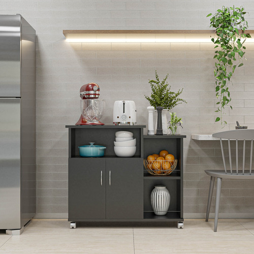 Armário De Cozinha Balcão Fruteira Suporte Microondas Com Rodizios Compacto 2 Portas Multiuso Móveis Bonatto