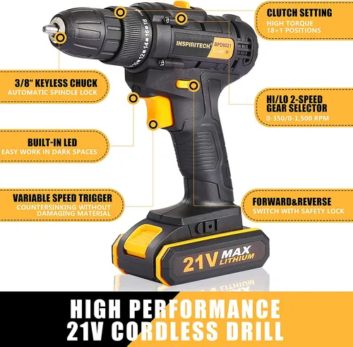 Taladro Inalámbrico De 21 V 2 Baterías Y Cargador, Ju...