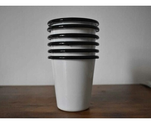 Imagen 2 de 4 de Vaso Enlozado Vintage Con Borde Negro O Rojo