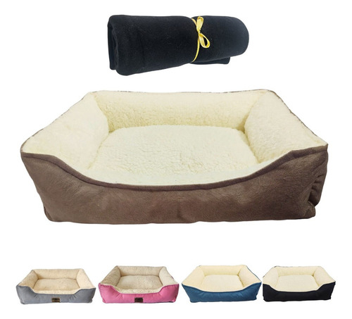 Caminha Para Pet 70x60 De Suede Pelúcia Com Zíper E Cobertor Cor Marrom-claro Desenho Liso