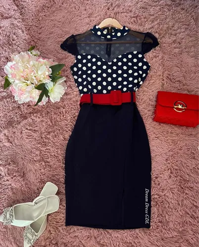 Vestido Azul Con Bolitas Blancas MercadoLibre