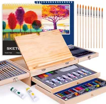 Comprar Set Kit Dibujo Pintura Arte Lienzo Estuche En Madera