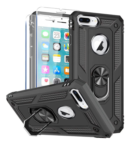 Funda Para iPhone 6 + / 6s + / 7 + / 8 + Negra Con Anillo