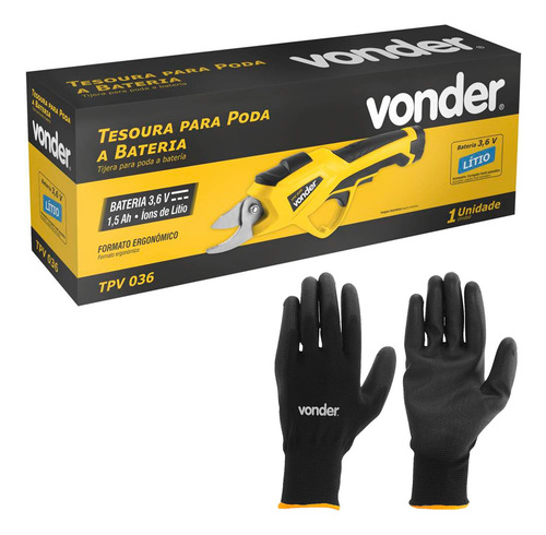 Tesoura Para Poda A Bateria 3,6v Tpv 036 Vonder + Luvas