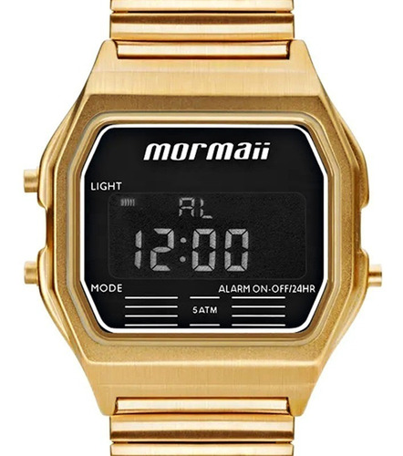 Relógio Digital Dourado Preto Feminino Mormaii Vintage Mojh02au/4d Original