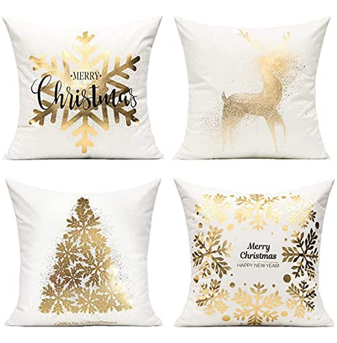 Fundas De Cojin Para Navidad Pino Copos Y Reno Blanco 40cm Blanco Navidad